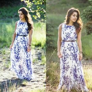 Eliza J Pleated Floral Chiffon Maxi Dress